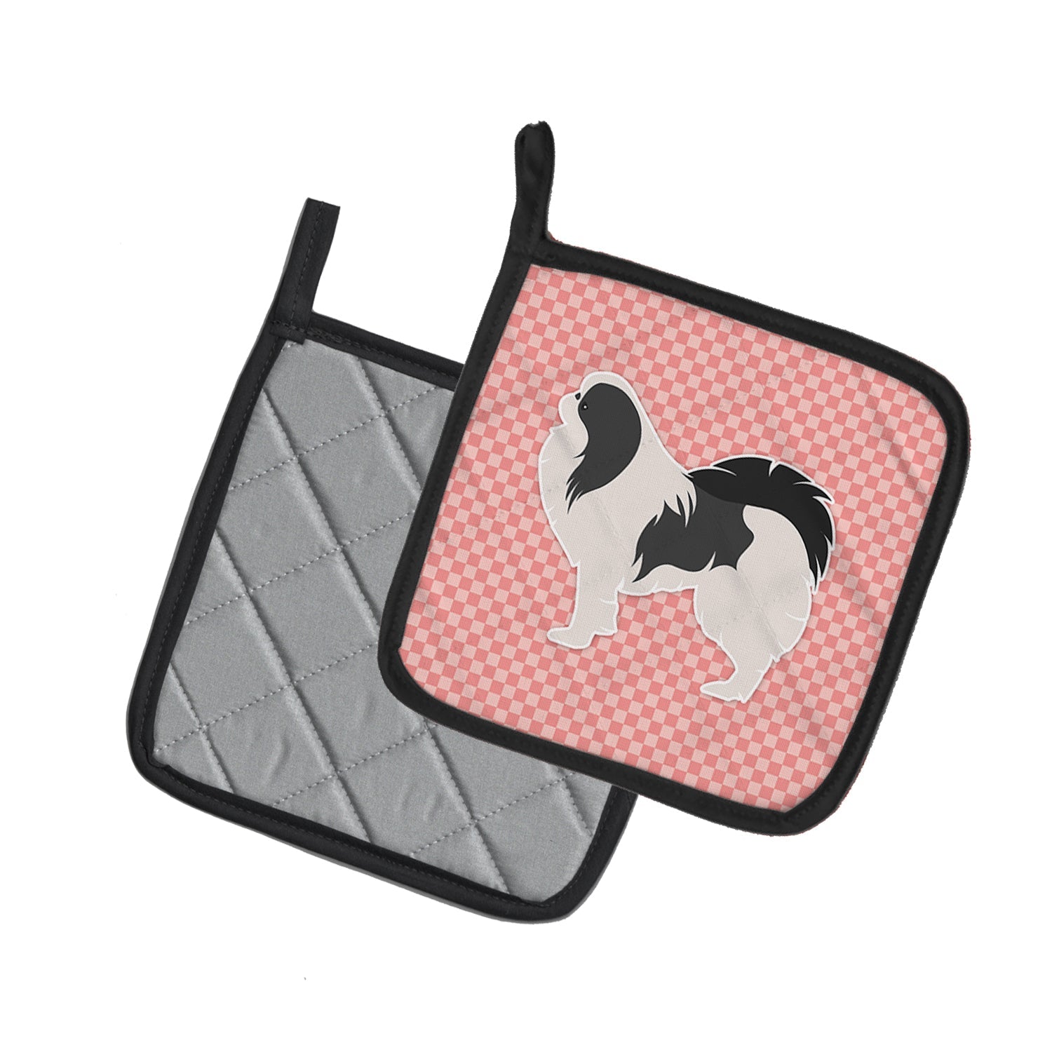 Japanese Chin Checkerboard Pink Pot Holder Set of 2 Heat Resistant Quilted Hot Pads 7.5 x 7.5 Inch, Insulated Kitchen Trivets for Cooking & Baking