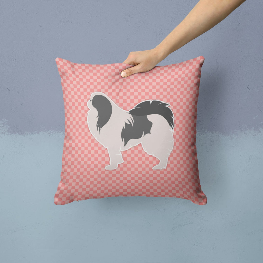 Japanese Chin Checkerboard Pink Decorative Throw Pillow 14x14 Indoor Outdoor Accent Cushion, Fabric Cover with Insert for Sofa, Bed, Porch & Living Room