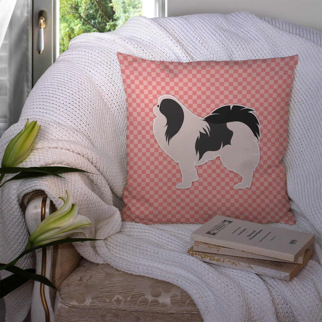 Japanese Chin Checkerboard Pink Decorative Throw Pillow 14x14 Indoor Outdoor Accent Cushion, Fabric Cover with Insert for Sofa, Bed, Porch & Living Room