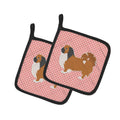 Pekingese Checkerboard Pink Pot Holder Set of 2 Heat Resistant Quilted Hot Pads 7.5 x 7.5 Inch, Insulated Kitchen Trivets for Cooking & Baking