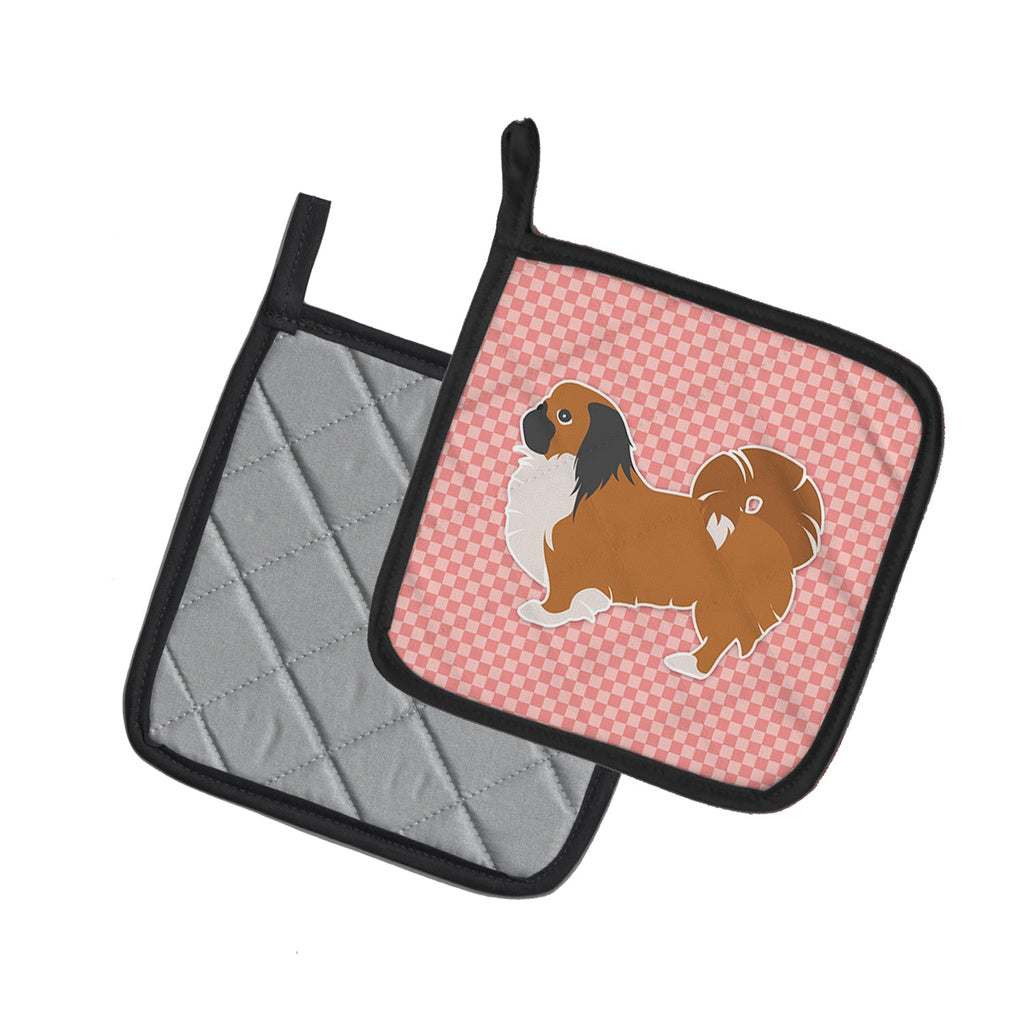 Pekingese Checkerboard Pink Pot Holder Set of 2 Heat Resistant Quilted Hot Pads 7.5 x 7.5 Inch, Insulated Kitchen Trivets for Cooking & Baking