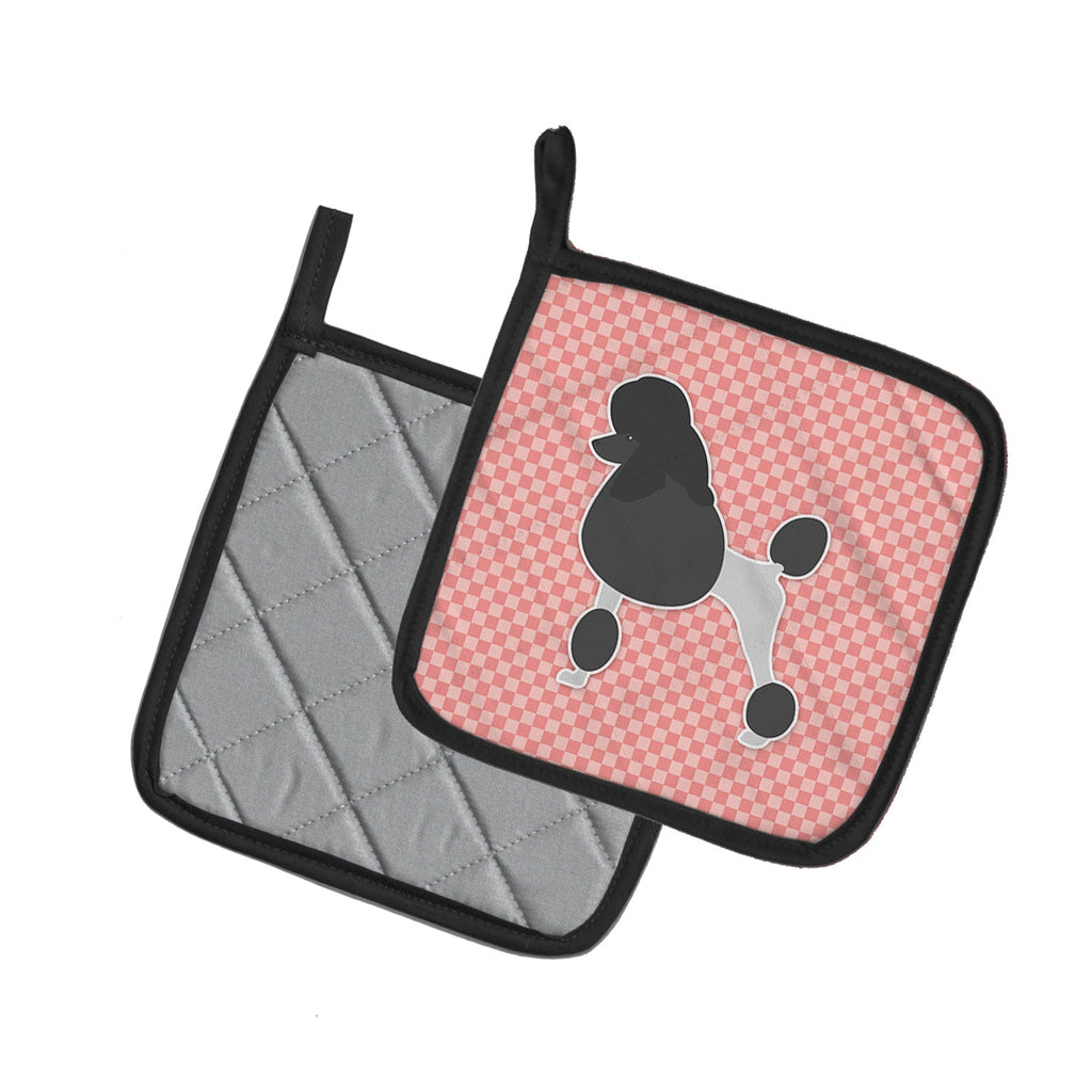 Poodle Checkerboard Pink Pot Holder Set of 2 Heat Resistant Quilted Hot Pads 7.5 x 7.5 Inch, Insulated Kitchen Trivets for Cooking & Baking