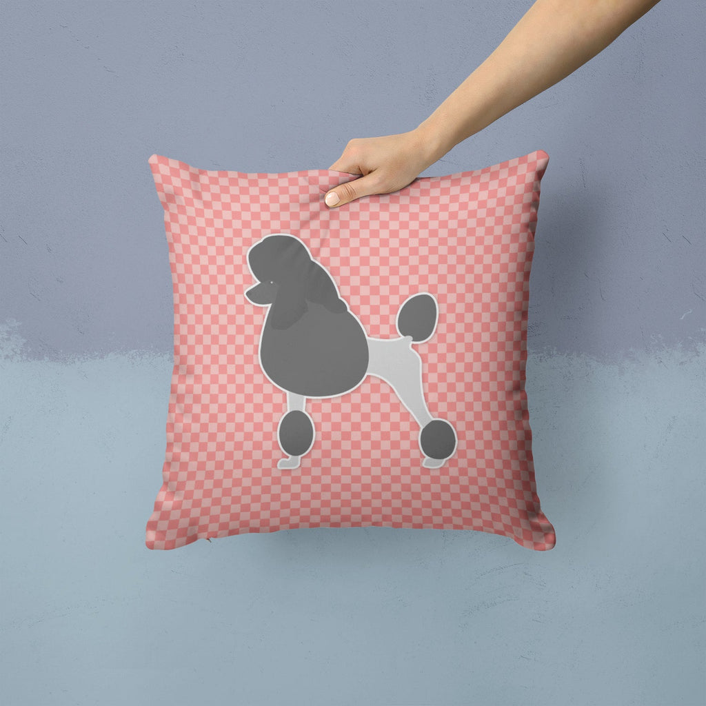 Poodle Checkerboard Pink Decorative Throw Pillow 14x14 Indoor Outdoor Accent Cushion, Fabric Cover with Insert for Sofa, Bed, Porch & Living Room