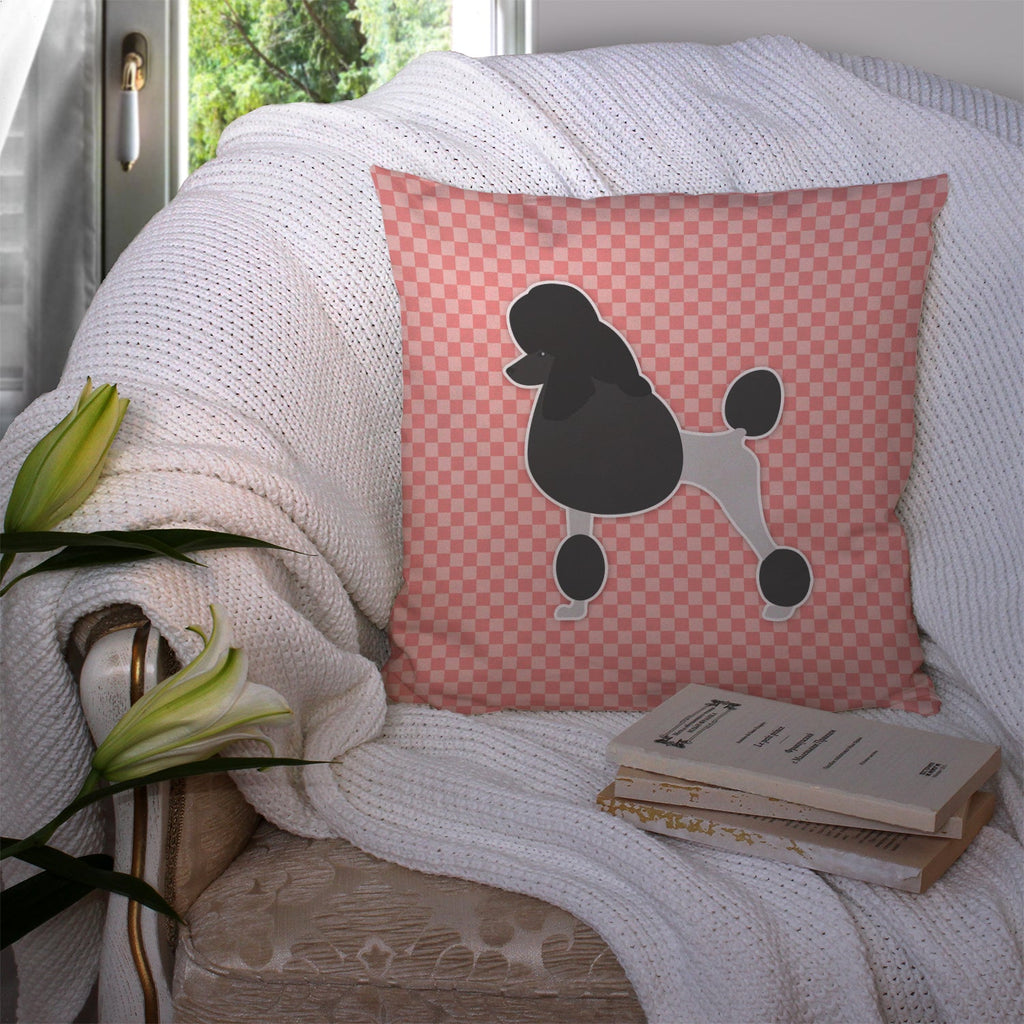 Poodle Checkerboard Pink Decorative Throw Pillow 14x14 Indoor Outdoor Accent Cushion, Fabric Cover with Insert for Sofa, Bed, Porch & Living Room