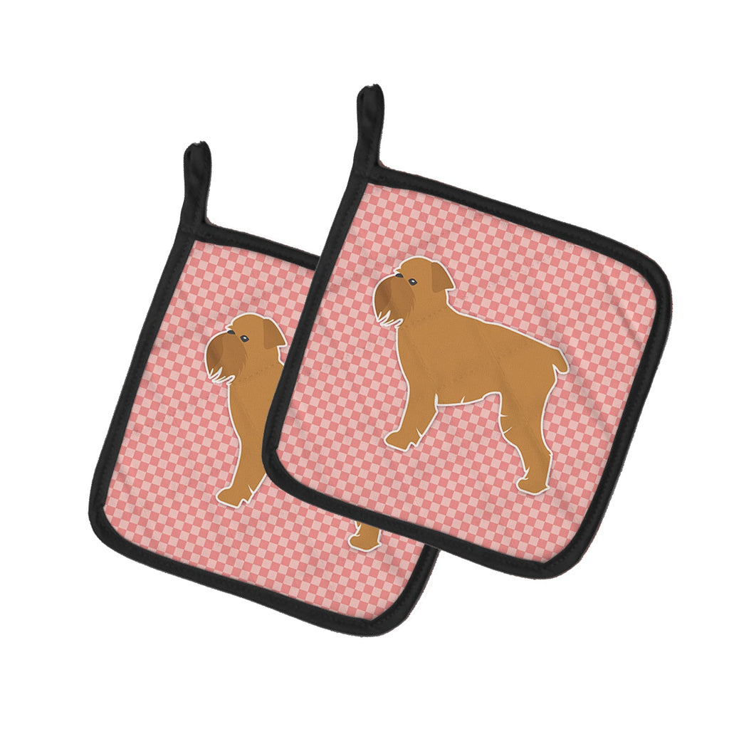 Brussels Griffon Checkerboard Pink Pot Holder Set of 2 Heat Resistant Quilted Hot Pads 7.5 x 7.5 Inch, Insulated Kitchen Trivets for Cooking & Baking