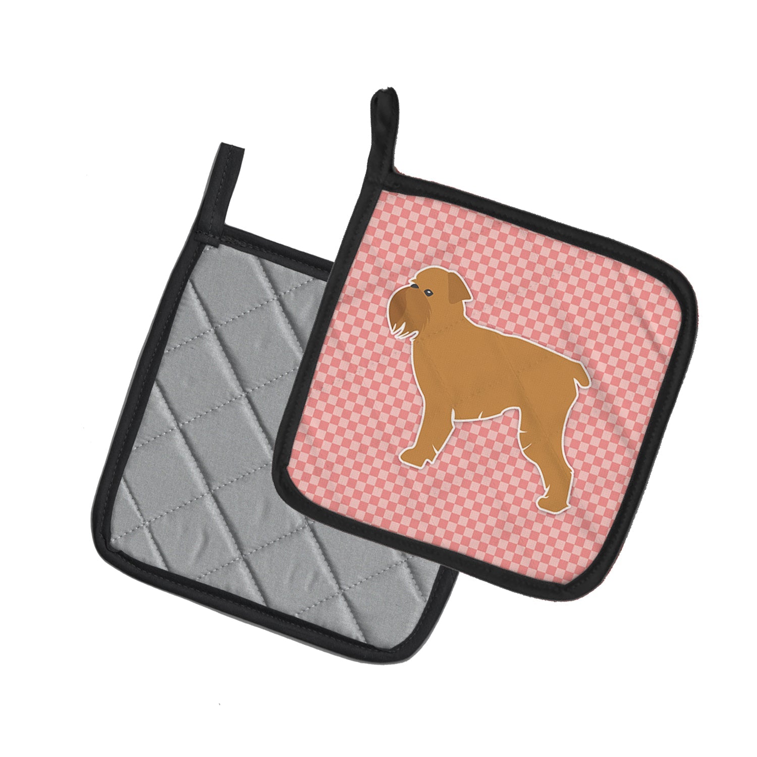 Brussels Griffon Checkerboard Pink Pot Holder Set of 2 Heat Resistant Quilted Hot Pads 7.5 x 7.5 Inch, Insulated Kitchen Trivets for Cooking & Baking