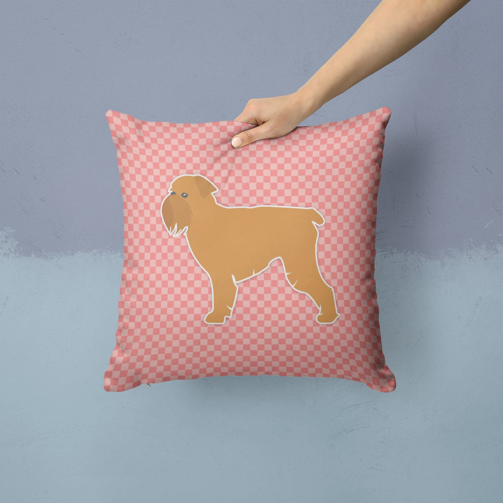 Brussels Griffon Checkerboard Pink Decorative Throw Pillow 14x14 Indoor Outdoor Accent Cushion, Fabric Cover with Insert for Sofa, Bed, Porch & Living Room