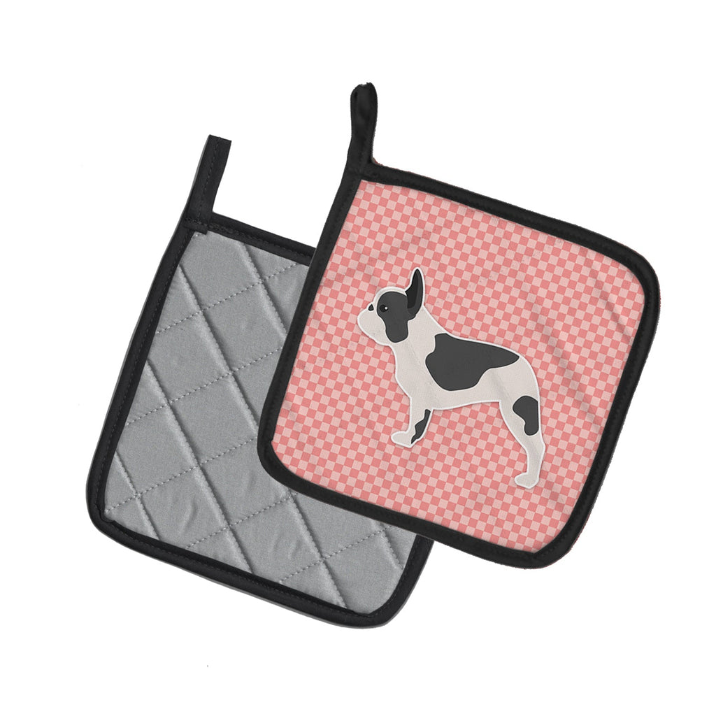 French Bulldog Checkerboard Pink Pot Holder Set of 2 Heat Resistant Quilted Hot Pads 7.5 x 7.5 Inch, Insulated Kitchen Trivets for Cooking & Baking