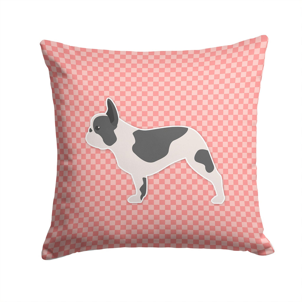 French Bulldog Checkerboard Pink Decorative Throw Pillow 14x14 Indoor Outdoor Accent Cushion, Fabric Cover with Insert for Sofa, Bed, Porch & Living Room
