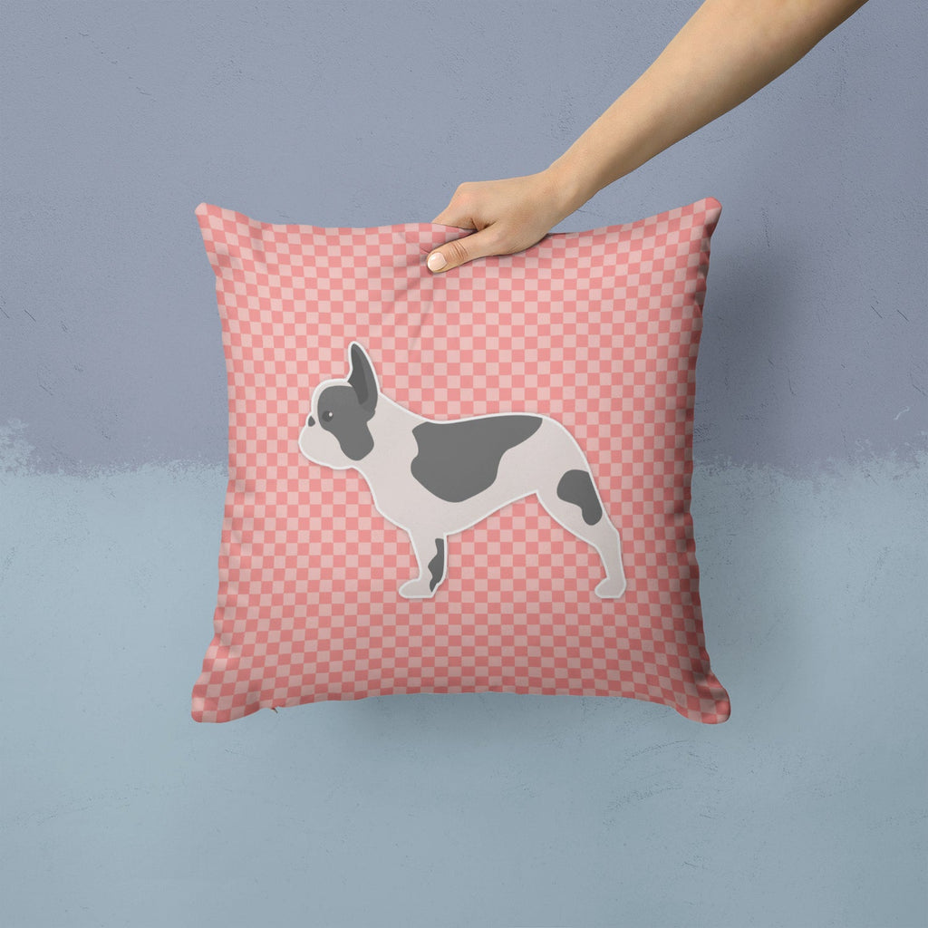 French Bulldog Checkerboard Pink Decorative Throw Pillow 14x14 Indoor Outdoor Accent Cushion, Fabric Cover with Insert for Sofa, Bed, Porch & Living Room