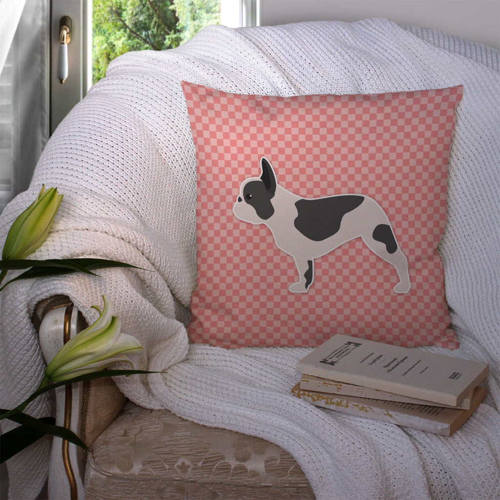 French Bulldog Checkerboard Pink Decorative Throw Pillow 14x14 Indoor Outdoor Accent Cushion, Fabric Cover with Insert for Sofa, Bed, Porch & Living Room