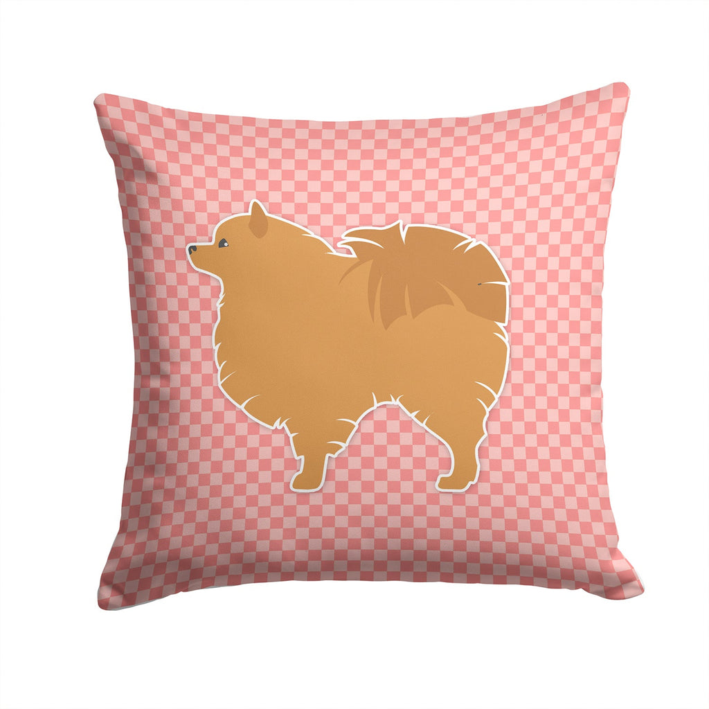 Pomeranian Checkerboard Pink Decorative Throw Pillow 14x14 Indoor Outdoor Accent Cushion, Fabric Cover with Insert for Sofa, Bed, Porch & Living Room