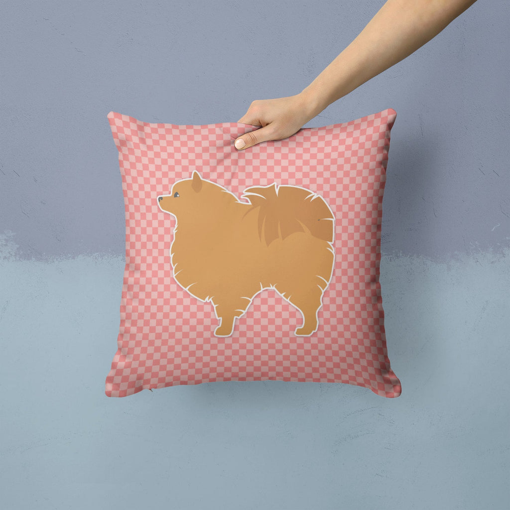 Pomeranian Checkerboard Pink Decorative Throw Pillow 14x14 Indoor Outdoor Accent Cushion, Fabric Cover with Insert for Sofa, Bed, Porch & Living Room