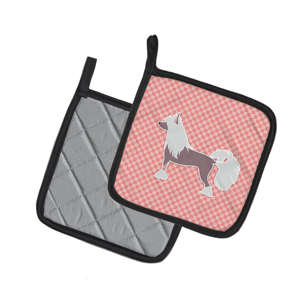Chinese Crested Checkerboard Pink Pot Holder Set of 2 Heat Resistant Quilted Hot Pads 7.5 x 7.5 Inch, Insulated Kitchen Trivets for Cooking & Baking