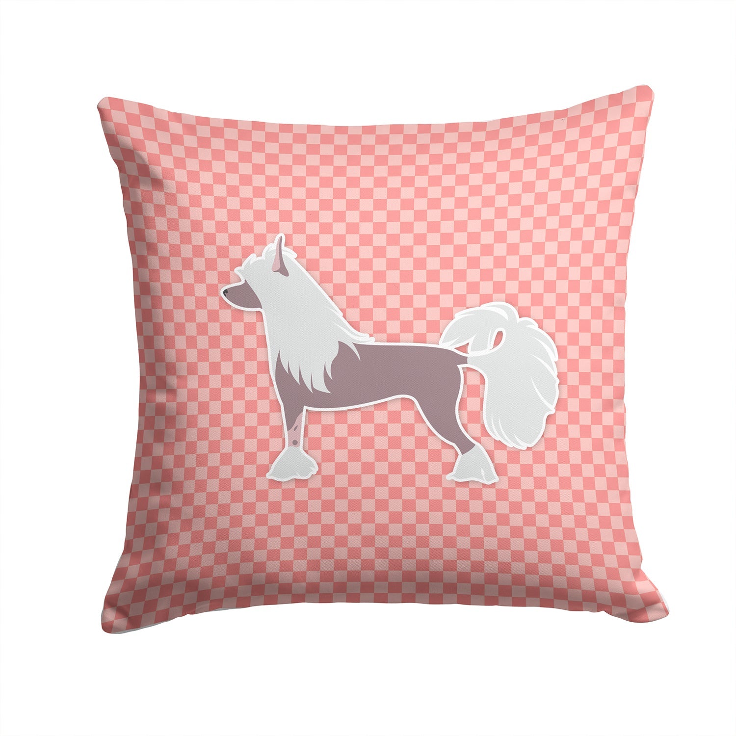 Chinese Crested Checkerboard Pink Decorative Throw Pillow 14x14 Indoor Outdoor Accent Cushion, Fabric Cover with Insert for Sofa, Bed, Porch & Living Room