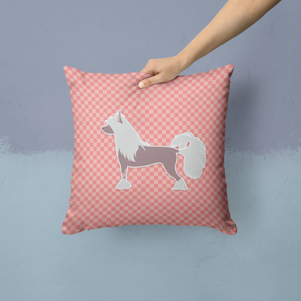 Chinese Crested Checkerboard Pink Decorative Throw Pillow 14x14 Indoor Outdoor Accent Cushion, Fabric Cover with Insert for Sofa, Bed, Porch & Living Room
