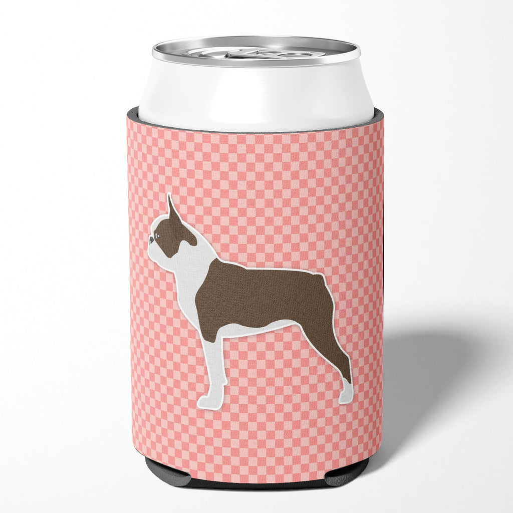 Boston Terrier Checkerboard Pink Can or Bottle Hugger Cooler Sleeve for Standard 12 oz Cans, Insulated Foam Beer & Soda Can Hugger Reusable