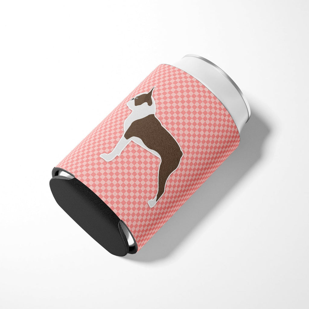 Boston Terrier Checkerboard Pink Can or Bottle Hugger Cooler Sleeve for Standard 12 oz Cans, Insulated Foam Beer & Soda Can Hugger Reusable