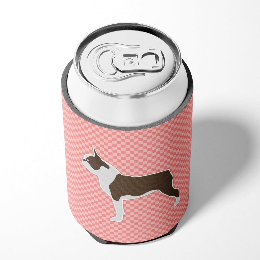 Boston Terrier Checkerboard Pink Can or Bottle Hugger Cooler Sleeve for Standard 12 oz Cans, Insulated Foam Beer & Soda Can Hugger Reusable