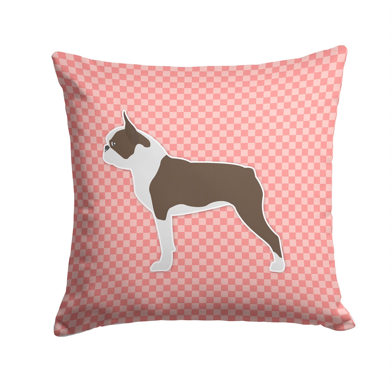 Boston Terrier Checkerboard Pink Decorative Throw Pillow 14x14 Indoor Outdoor Accent Cushion, Fabric Cover with Insert for Sofa, Bed, Porch & Living Room