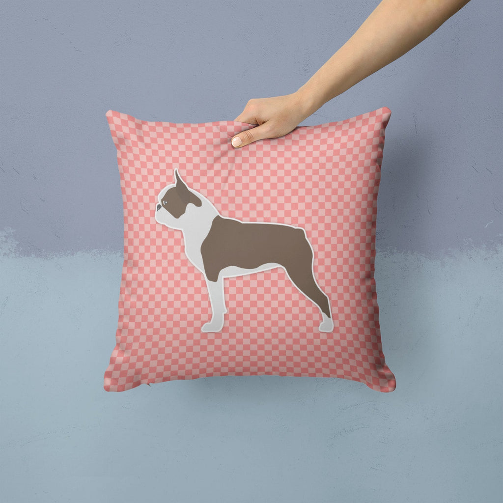 Boston Terrier Checkerboard Pink Decorative Throw Pillow 14x14 Indoor Outdoor Accent Cushion, Fabric Cover with Insert for Sofa, Bed, Porch & Living Room