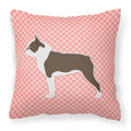 Boston Terrier Checkerboard Pink Decorative Throw Pillow 18x18 Indoor Outdoor Accent Cushion, Fabric Cover with Insert for Sofa, Bed, Porch & Living Room