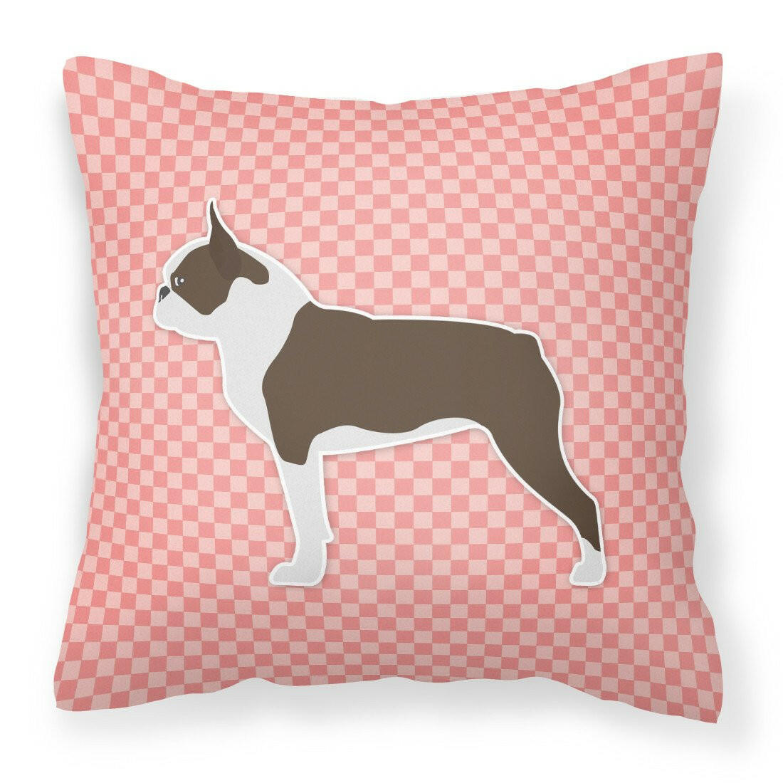 Boston Terrier Checkerboard Pink Decorative Throw Pillow 18x18 Indoor Outdoor Accent Cushion, Fabric Cover with Insert for Sofa, Bed, Porch & Living Room