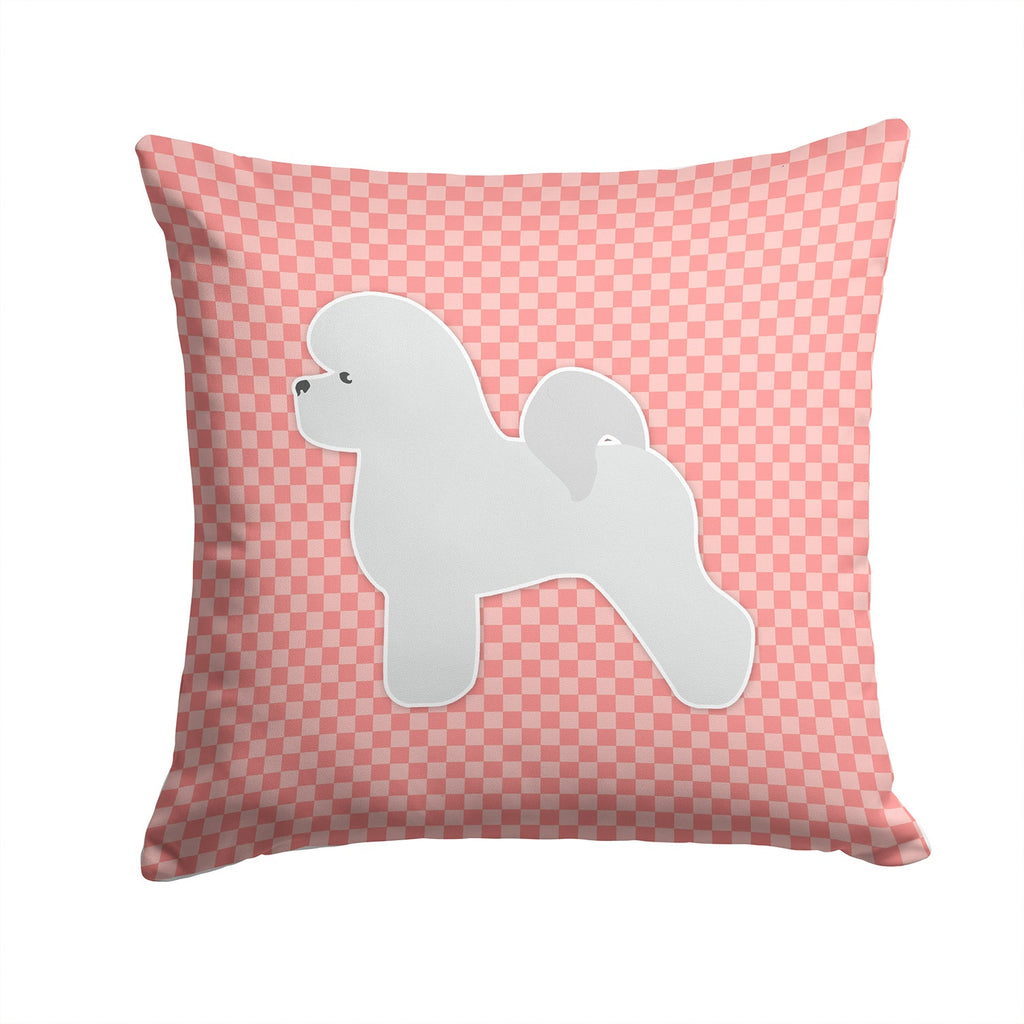 Bichon Frise Checkerboard Pink Decorative Throw Pillow 14x14 Indoor Outdoor Accent Cushion, Fabric Cover with Insert for Sofa, Bed, Porch & Living Room