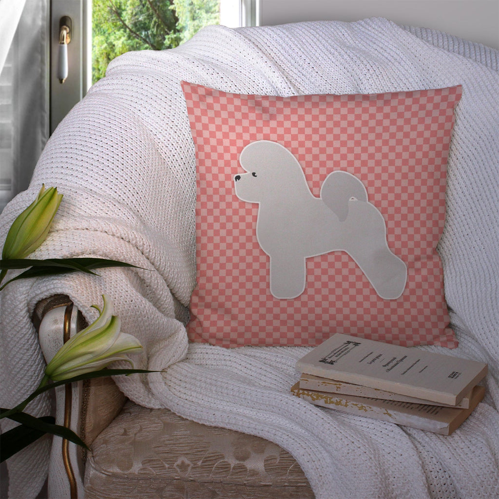 Bichon Frise Checkerboard Pink Decorative Throw Pillow 14x14 Indoor Outdoor Accent Cushion, Fabric Cover with Insert for Sofa, Bed, Porch & Living Room
