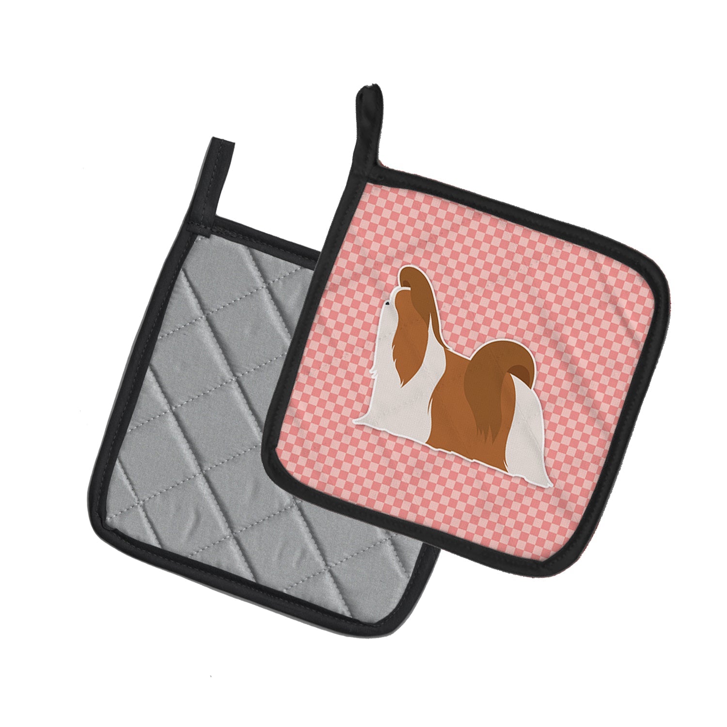 Shih Tzu Checkerboard Pink Pot Holder Set of 2 Heat Resistant Quilted Hot Pads 7.5 x 7.5 Inch, Insulated Kitchen Trivets for Cooking & Baking