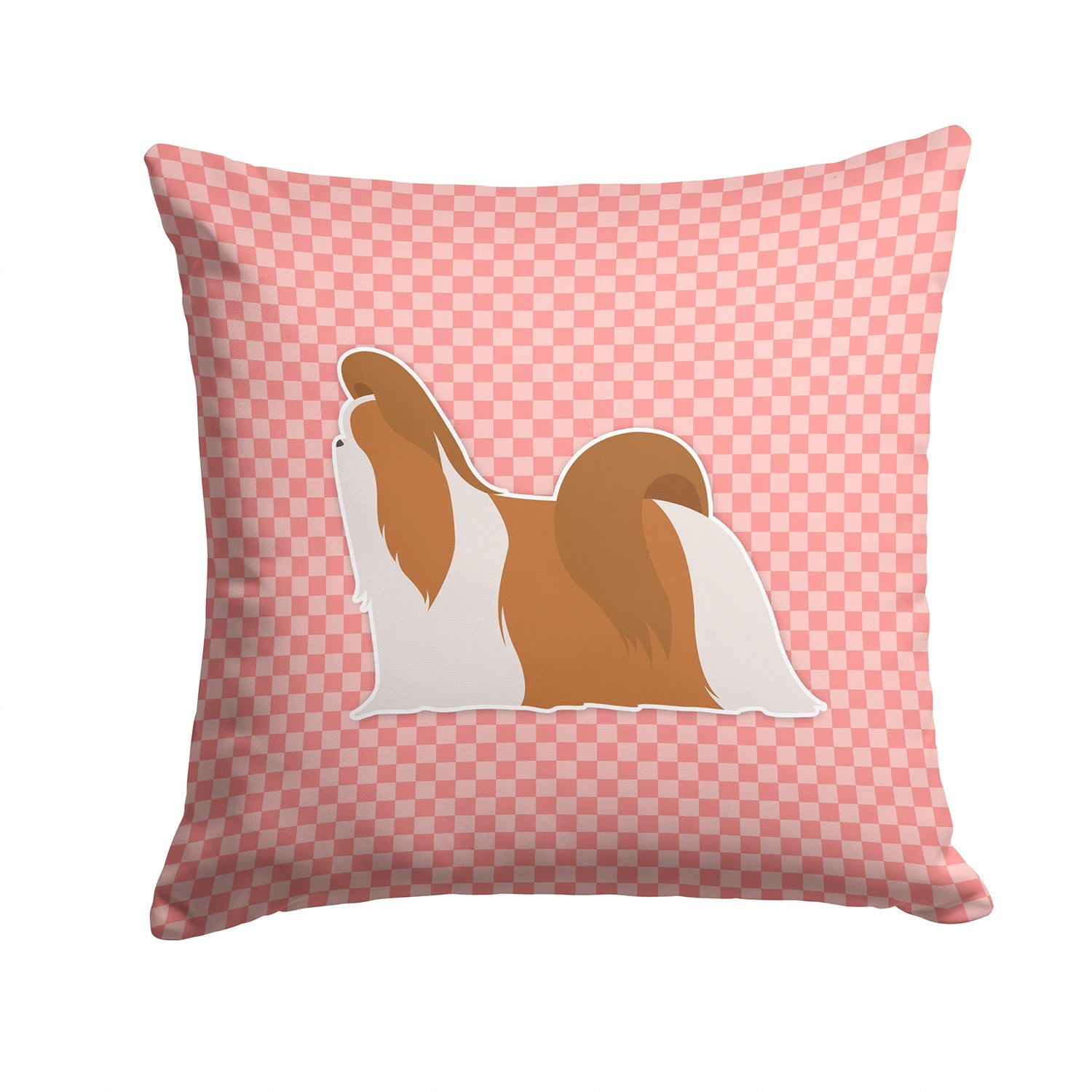 Shih Tzu Checkerboard Pink Decorative Throw Pillow 14x14 Indoor Outdoor Accent Cushion, Fabric Cover with Insert for Sofa, Bed, Porch & Living Room