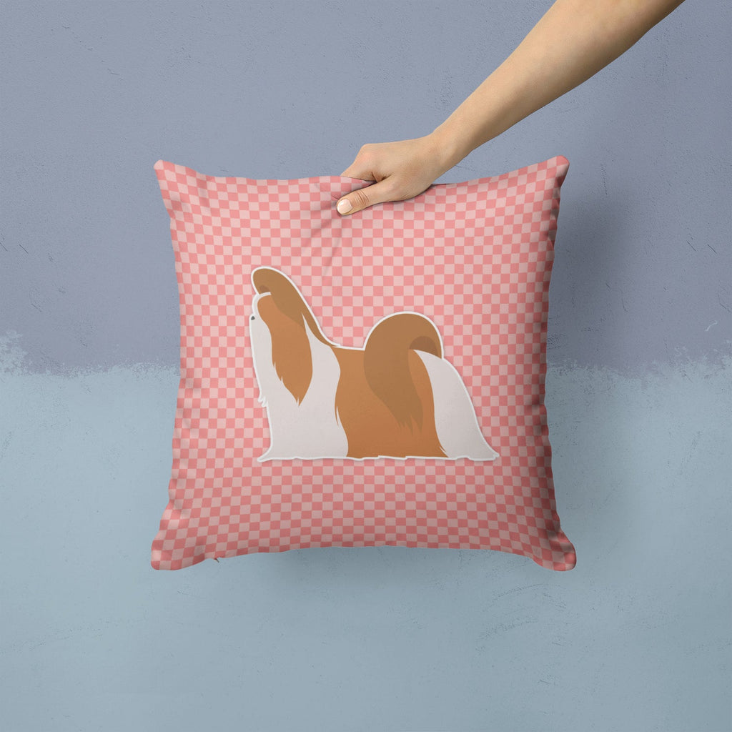 Shih Tzu Checkerboard Pink Decorative Throw Pillow 14x14 Indoor Outdoor Accent Cushion, Fabric Cover with Insert for Sofa, Bed, Porch & Living Room