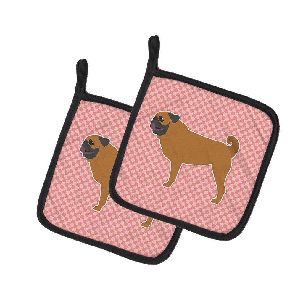 Pug Checkerboard Pink Pot Holder Set of 2 Heat Resistant Quilted Hot Pads 7.5 x 7.5 Inch, Insulated Kitchen Trivets for Cooking & Baking