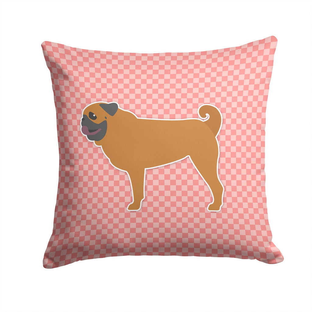 Pug Checkerboard Pink Decorative Throw Pillow 14x14 Indoor Outdoor Accent Cushion, Fabric Cover with Insert for Sofa, Bed, Porch & Living Room