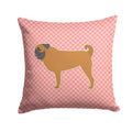 Pug Checkerboard Pink Decorative Throw Pillow 14x14 Indoor Outdoor Accent Cushion, Fabric Cover with Insert for Sofa, Bed, Porch & Living Room