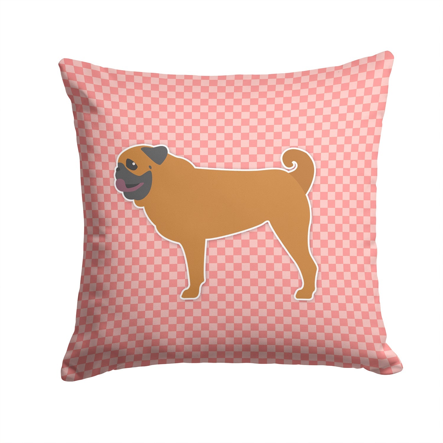 Pug Checkerboard Pink Decorative Throw Pillow 14x14 Indoor Outdoor Accent Cushion, Fabric Cover with Insert for Sofa, Bed, Porch & Living Room