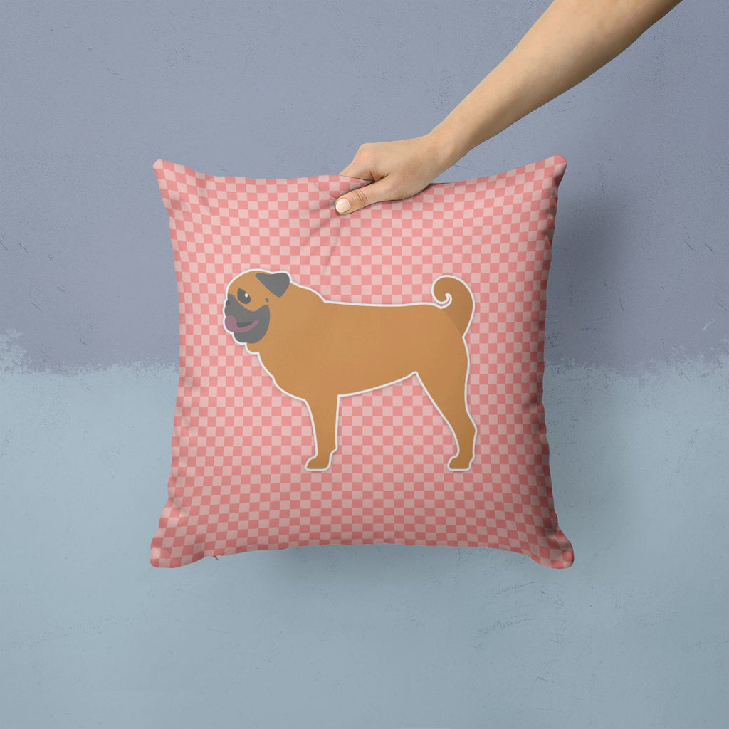 Pug Checkerboard Pink Decorative Throw Pillow 14x14 Indoor Outdoor Accent Cushion, Fabric Cover with Insert for Sofa, Bed, Porch & Living Room