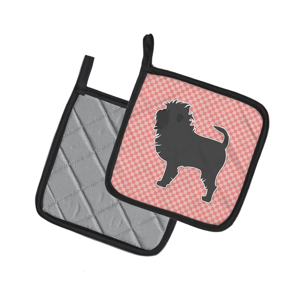 Affenpinscher Checkerboard Pink Pot Holder Set of 2 Heat Resistant Quilted Hot Pads 7.5 x 7.5 Inch, Insulated Kitchen Trivets for Cooking & Baking