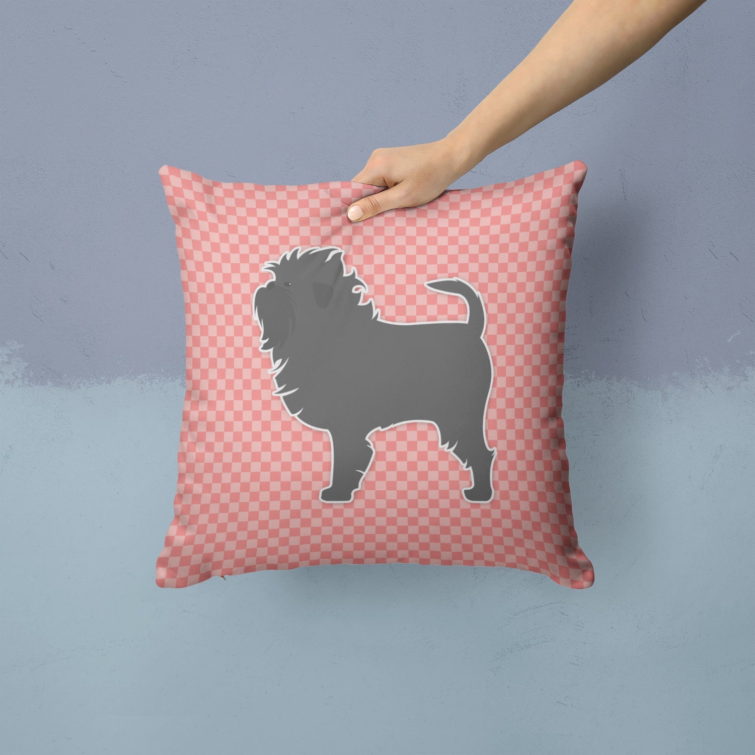 Affenpinscher Checkerboard Pink Decorative Throw Pillow 14x14 Indoor Outdoor Accent Cushion, Fabric Cover with Insert for Sofa, Bed, Porch & Living Room