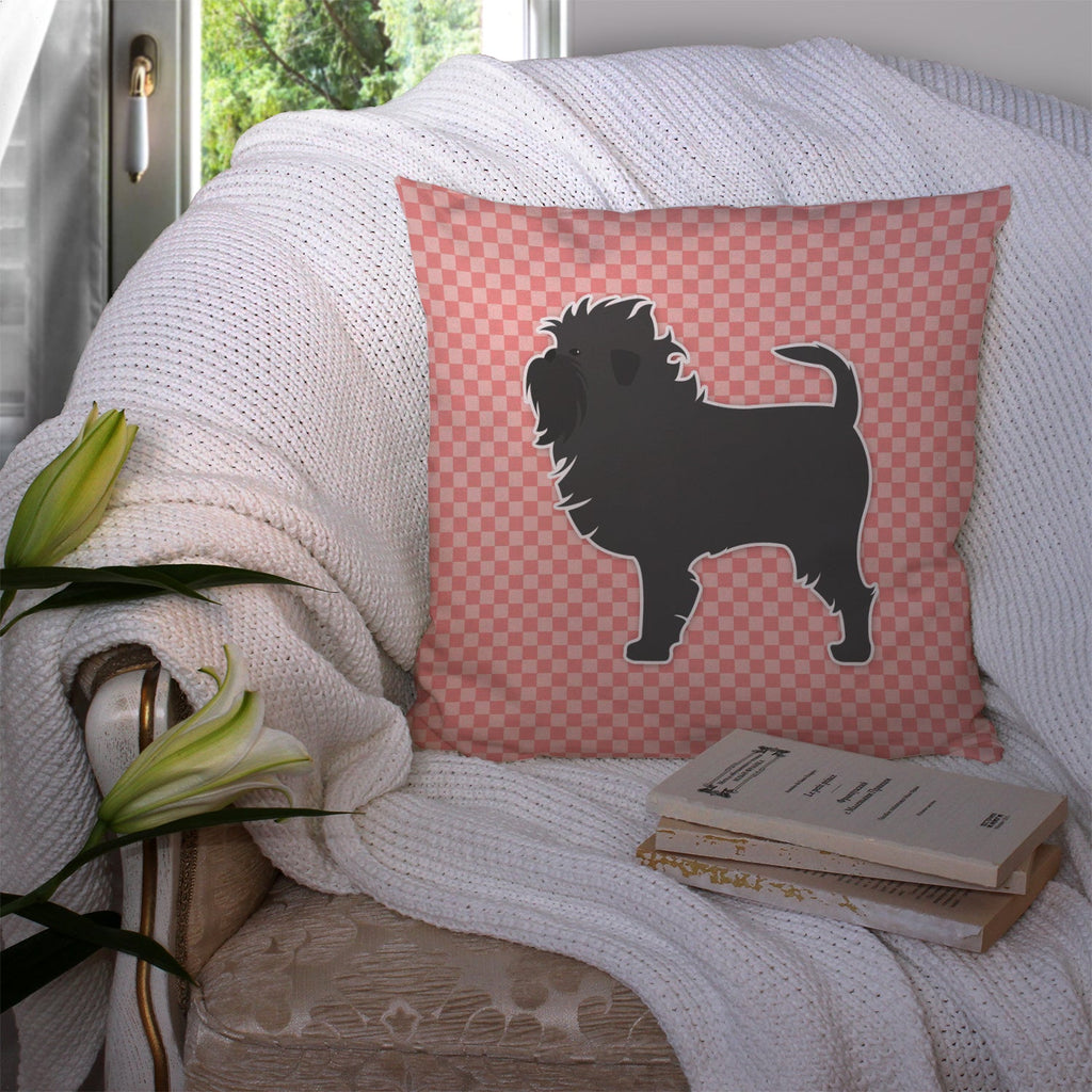 Affenpinscher Checkerboard Pink Decorative Throw Pillow 14x14 Indoor Outdoor Accent Cushion, Fabric Cover with Insert for Sofa, Bed, Porch & Living Room
