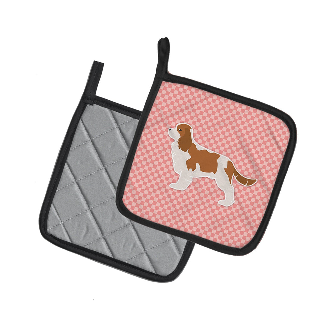 Cavalier King Charles Spaniel Checkerboard Pink Pot Holder Set of 2 Heat Resistant Quilted Hot Pads 7.5 x 7.5 Inch, Insulated Kitchen Trivets for Cooking & Baking