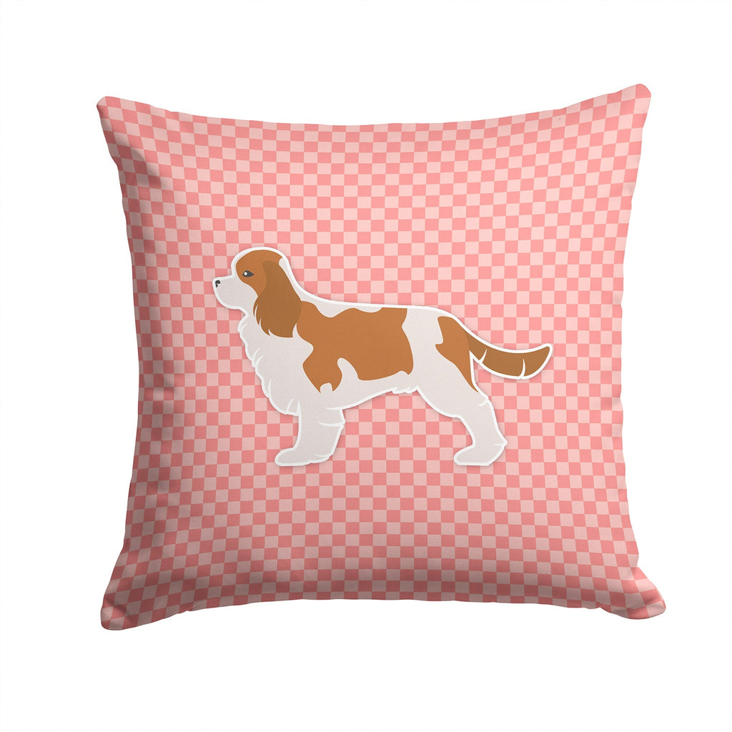 Cavalier King Charles Spaniel Checkerboard Pink Decorative Throw Pillow 14x14 Indoor Outdoor Accent Cushion, Fabric Cover with Insert for Sofa, Bed, Porch & Living Room