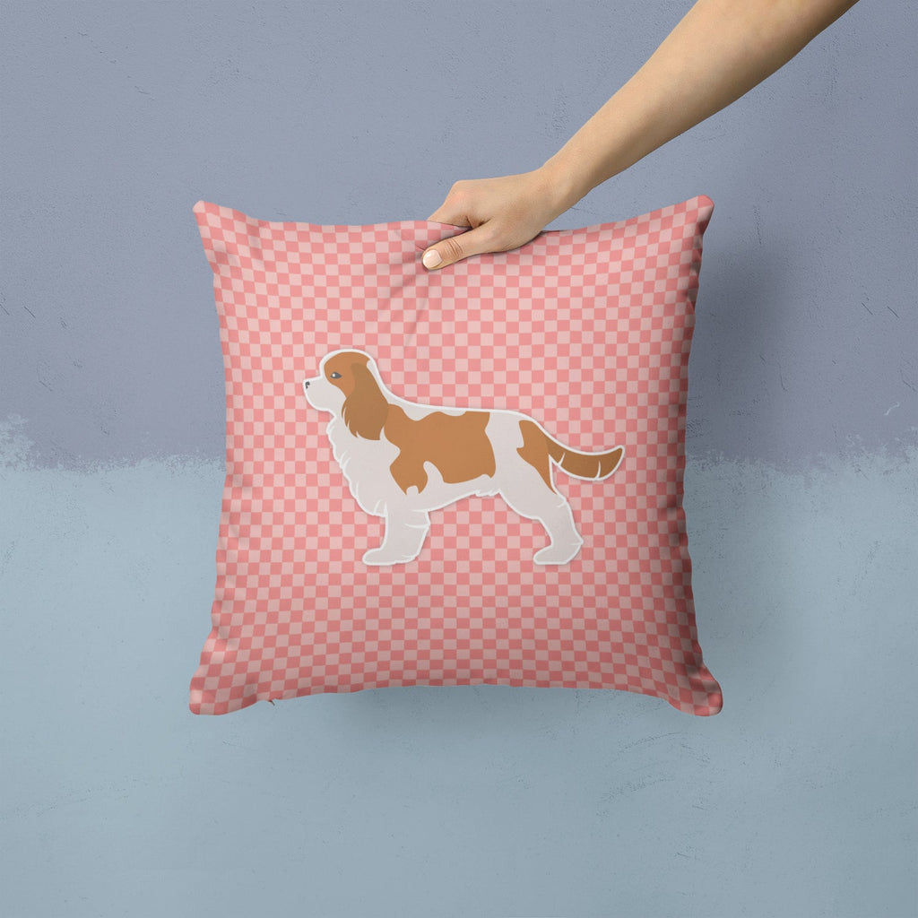 Cavalier King Charles Spaniel Checkerboard Pink Decorative Throw Pillow 14x14 Indoor Outdoor Accent Cushion, Fabric Cover with Insert for Sofa, Bed, Porch & Living Room