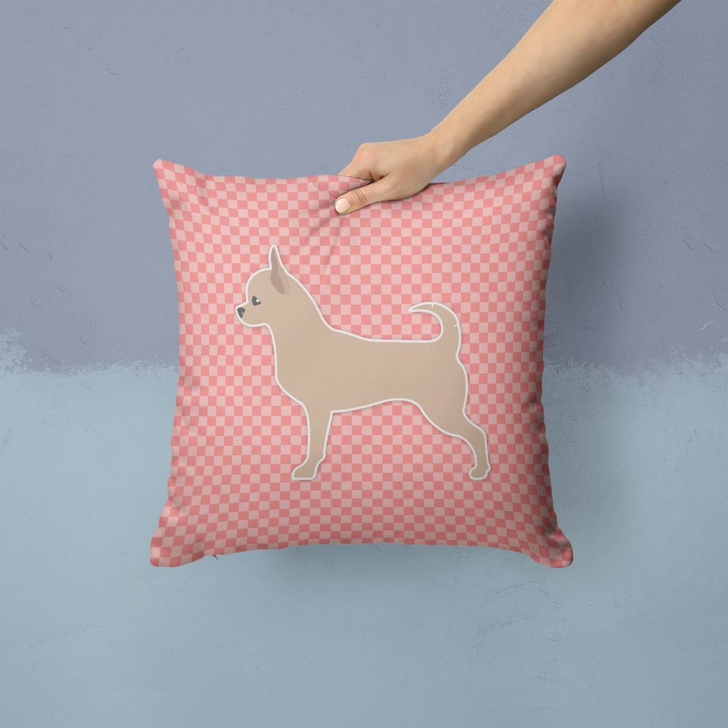 Chihuahua Checkerboard Pink Decorative Throw Pillow 14x14 Indoor Outdoor Accent Cushion, Fabric Cover with Insert for Sofa, Bed, Porch & Living Room