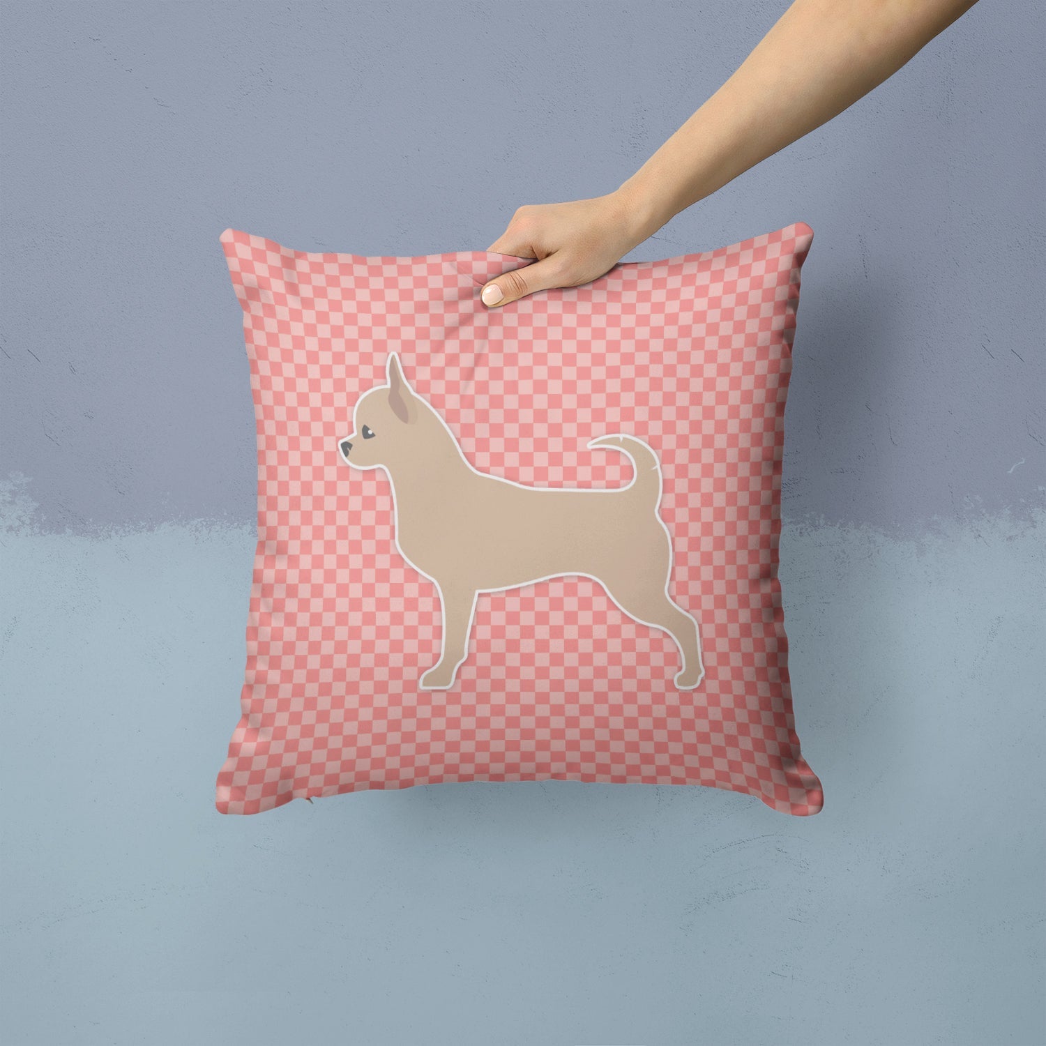 Chihuahua Checkerboard Pink Decorative Throw Pillow 14x14 Indoor Outdoor Accent Cushion, Fabric Cover with Insert for Sofa, Bed, Porch & Living Room