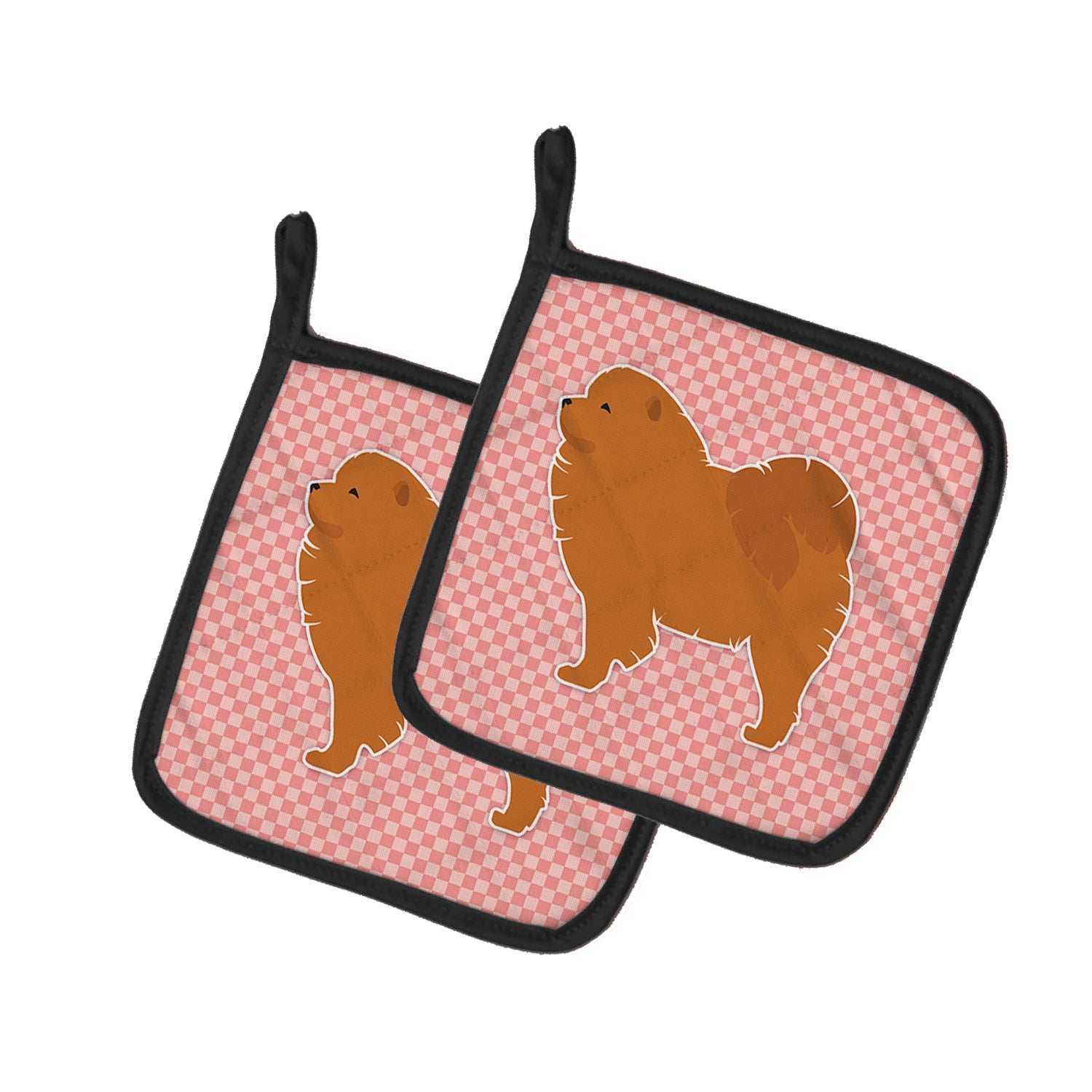 Chow Chow Checkerboard Pink Pot Holder Set of 2 Heat Resistant Quilted Hot Pads 7.5 x 7.5 Inch, Insulated Kitchen Trivets for Cooking & Baking