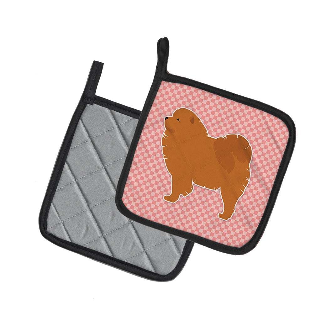 Chow Chow Checkerboard Pink Pot Holder Set of 2 Heat Resistant Quilted Hot Pads 7.5 x 7.5 Inch, Insulated Kitchen Trivets for Cooking & Baking
