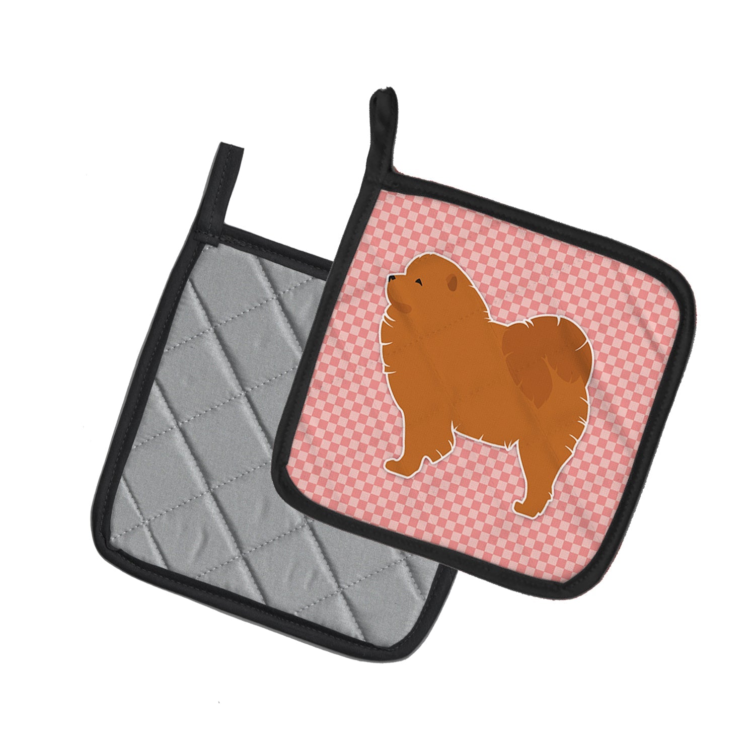 Chow Chow Checkerboard Pink Pot Holder Set of 2 Heat Resistant Quilted Hot Pads 7.5 x 7.5 Inch, Insulated Kitchen Trivets for Cooking & Baking