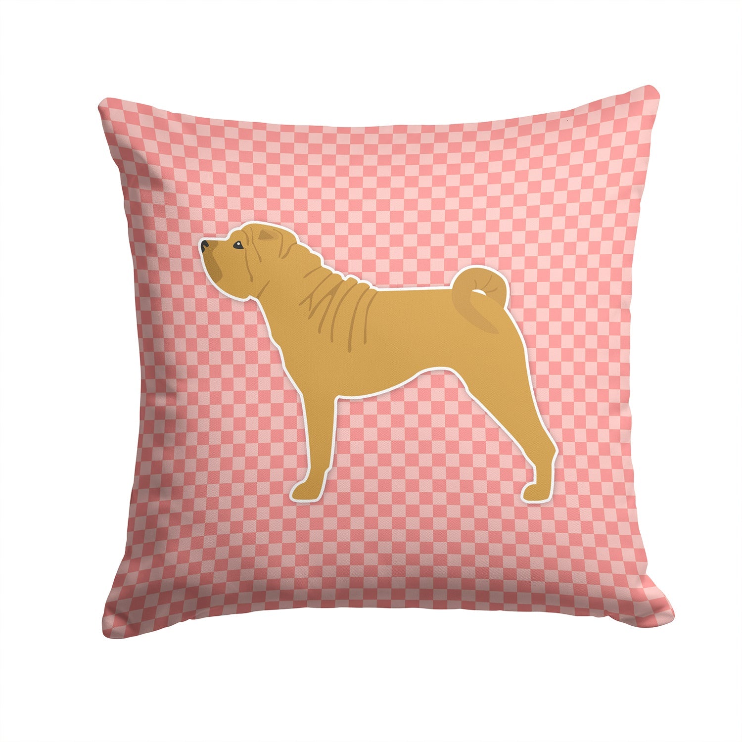 Shar Pei Merry Checkerboard Pink Decorative Throw Pillow 14x14 Indoor Outdoor Accent Cushion, Fabric Cover with Insert for Sofa, Bed, Porch & Living Room