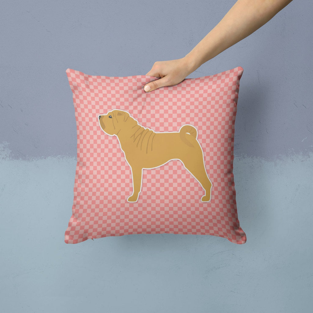 Shar Pei Merry Checkerboard Pink Decorative Throw Pillow 14x14 Indoor Outdoor Accent Cushion, Fabric Cover with Insert for Sofa, Bed, Porch & Living Room